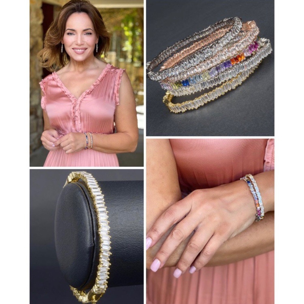 NIB STAGGERED CZ BAGUETTE BANGLE BRACELET NEW IN BOX